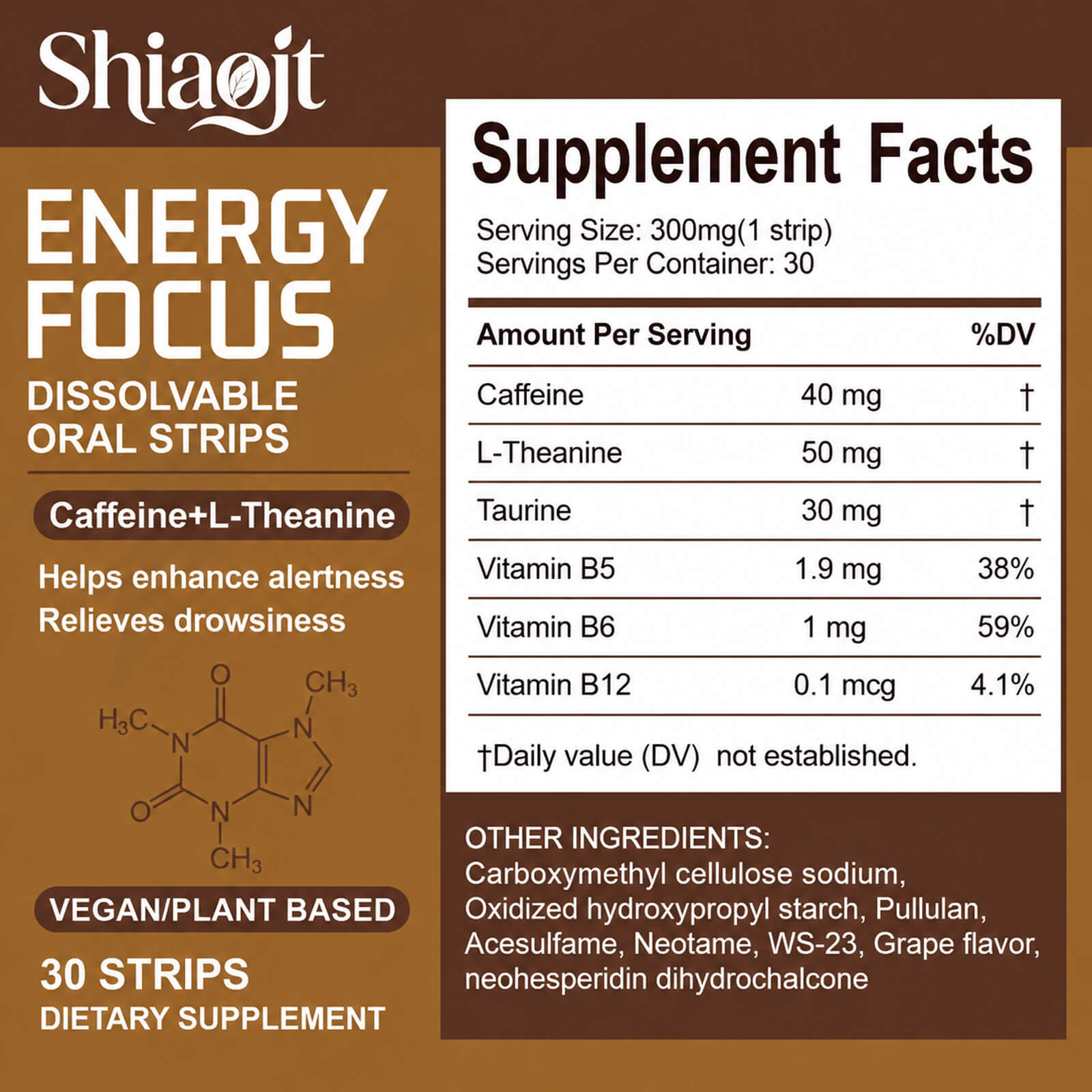 Caffeine oral strips