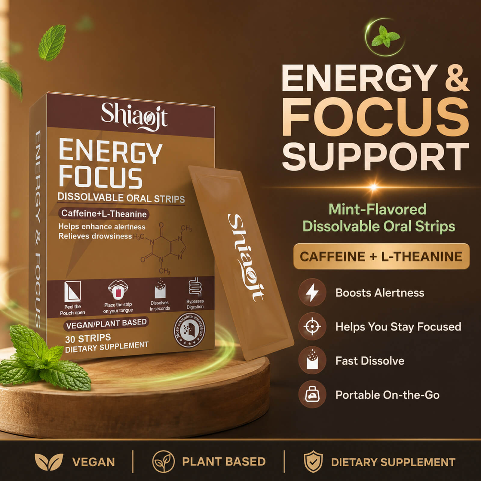Caffeine oral strips