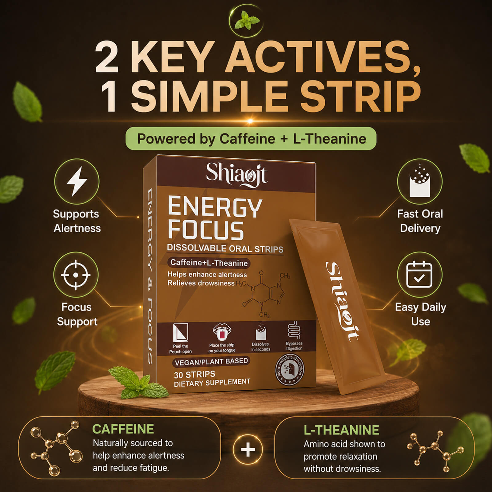 Caffeine oral strips