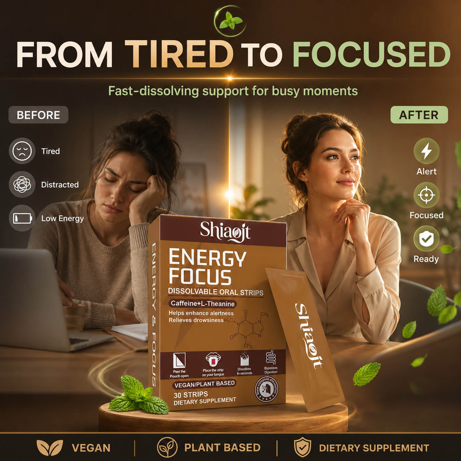Caffeine oral strips